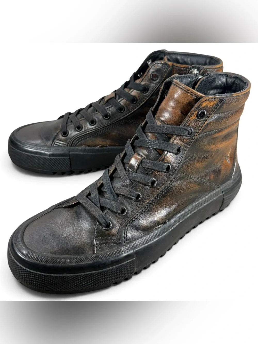 Frye Greene Black Brown Leather High-Top Sneakers Men’s Size 7